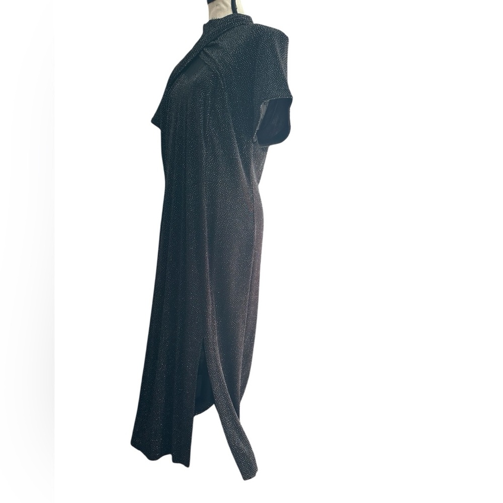 Vintage Night Way Black Sparkle Maxi Dress Keyhole Mesh Slit Y2K Evening Glam M - Picture 3 of 13